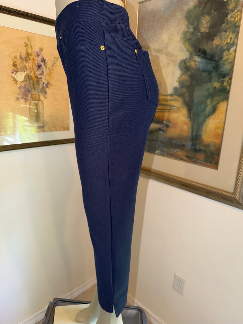 Michael Kors Pull On Navy Crop/Ankle Stretch Knit Pants Size Large - Picture 6 of 10